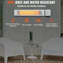 VEVOR Infrared Heater, 1500W Remote Control Electric Space Infrared Heater, IP65 Protection Carbon Infrared Outdoor Heater with 3 Speeds, for Porch,Patio,Dining Room,Studio,Backyard,Garage, Wall Mount