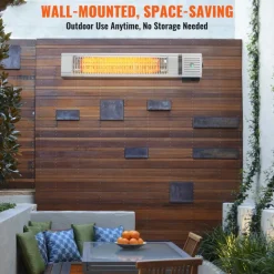 VEVOR Infrared Heater, 1500W Remote Control Electric Space Infrared Heater, IP65 Protection Carbon Infrared Outdoor Heater with 3 Speeds, for Porch,Patio,Dining Room,Studio,Backyard,Garage, Wall Mount