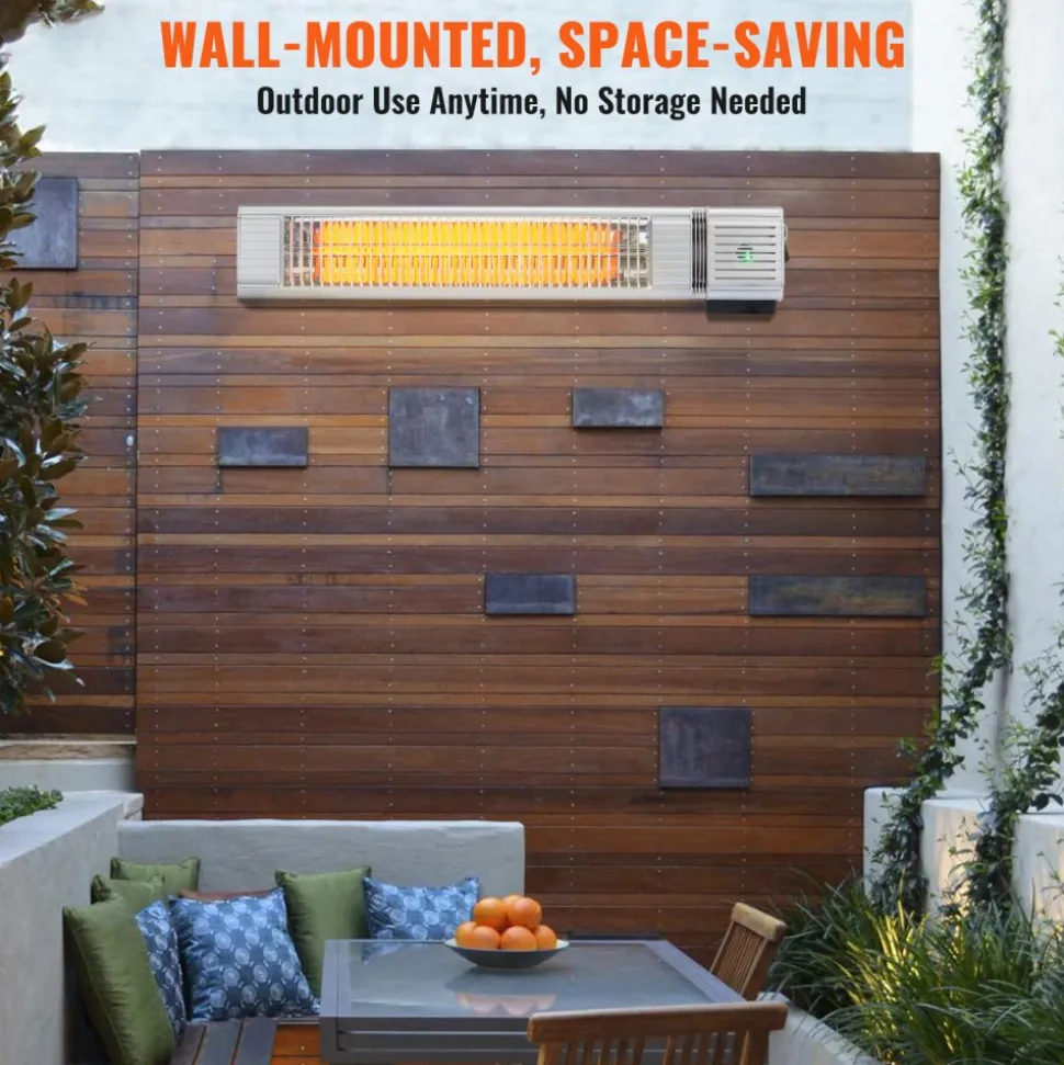 VEVOR Infrared Heater, 1500W Remote Control Electric Space Infrared Heater, IP65 Protection Carbon Infrared Outdoor Heater with 3 Speeds, for Porch,Patio,Dining Room,Studio,Backyard,Garage, Wall Mount