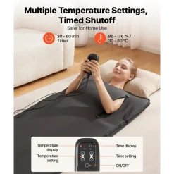VEVOR Infrared Sauna Blanket with Armholes, 71 x 32 in Portable Sauna Bag, Even Heating for Home Detox & Relaxation, Temp Control & Timer, Lightweight Oxford Fabric Heating Wrap with Carry Bag, Black