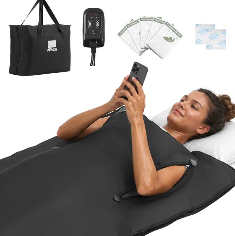 VEVOR Infrared Sauna Blanket with Armholes, 71 x 32 in Portable Sauna Bag, Even Heating for Home Detox & Relaxation, Temp Control & Timer, Lightweight Oxford Fabric Heating Wrap with Carry Bag, Black
