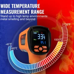VEVOR Infrared Thermometer, -40~2732°F Dual Laser Temperature Gun Non-Contact, Handheld IR Heat Temperature Gun with Adjustable Emissivity for Metal Smelting/Cooking/Pizza Oven/Engine(Not for Human)
