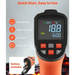 VEVOR Infrared Thermometer, -22℉ to 2192℉ Dual-Mode IR Thermometer Gun with K-Type Thermocouple, Dual Laser Heat Temperature Gun Non-Contact for Cooking/Griddle/Engine/Industrial Use (Not for Human)
