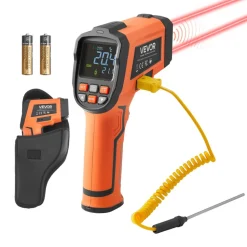 VEVOR Infrared Thermometer, -22℉ to 2912℉ Dual-Mode IR Thermometer Gun with K-Type Thermocouple, Dual Laser Heat Temperature Gun Non-Contact for Metal Smelting/Engine/Industry/Cooking (Not for Human)