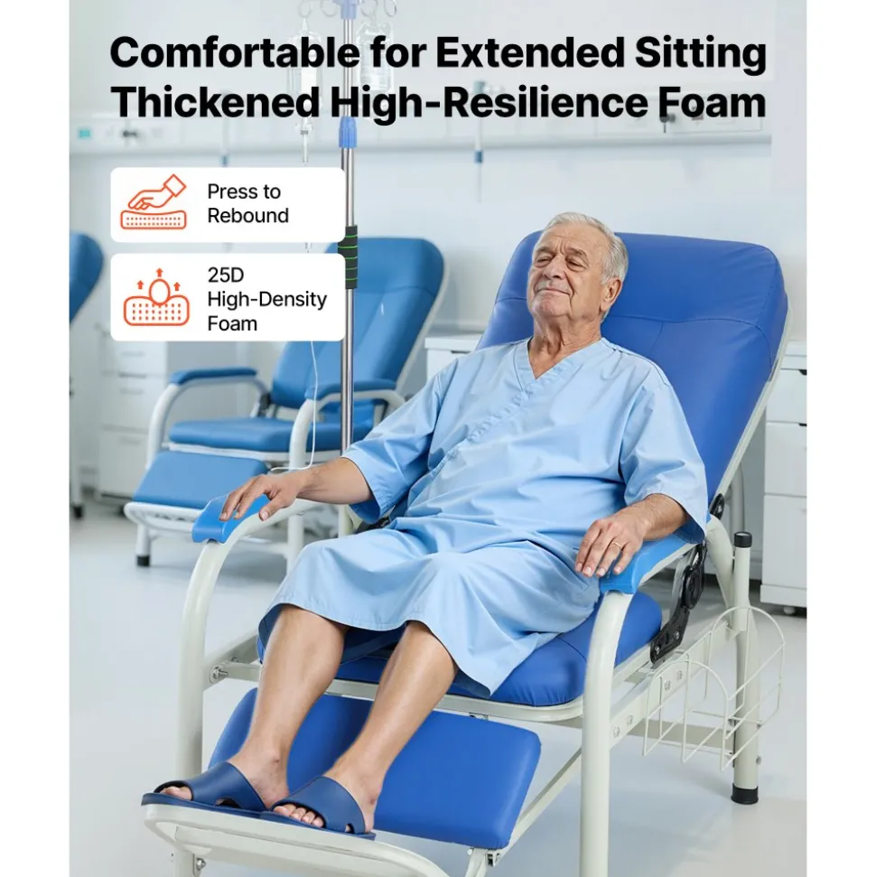 VEVOR Infusion Chair with IV Pole 90°-160° Reclining Phlebotomy Chair, 400LBS Capacity Medical Infusion Recliner with Soft Padded Seat, Footrest & Storage Basket for Blood Draw, IV Transfusion