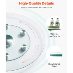 VEVOR 24 in Glass Lazy Susan Turntable, Tempered Glass Dining Table Centerpiece with 6 Rotating Wheels, 360° Smooth and Silent Spin Tabletop Rotating Tray, for Family Gatherings, Banquets & Weddings
