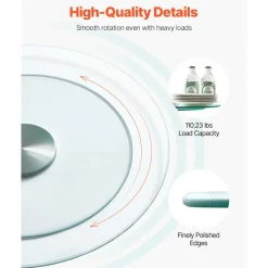 VEVOR 20 in Glass Lazy Susan Turntable, 360° Rotation Round Clear Tabletop Rotating Tray, Tempered Glass Dining Table Centerpiece, Smooth and Silent Spin, for Family Gatherings, Banquets & Weddings