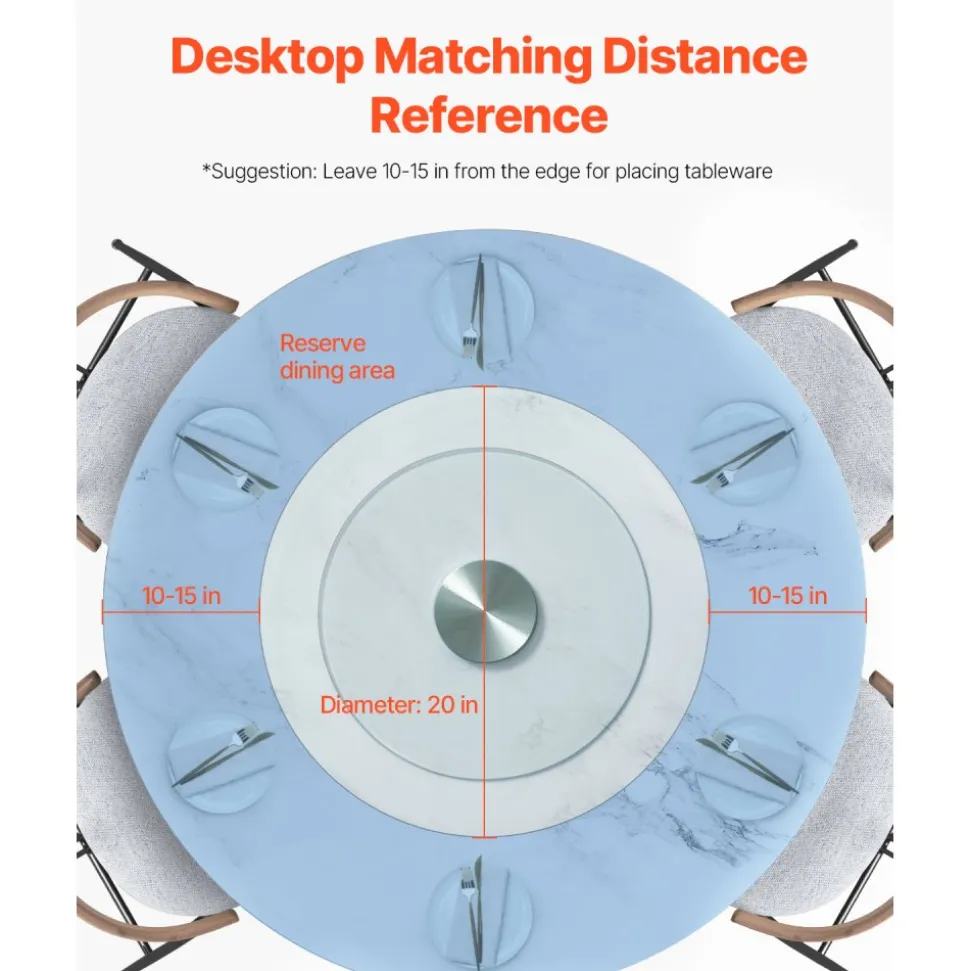 VEVOR 20 in Glass Lazy Susan Turntable, 360° Rotation Round Clear Tabletop Rotating Tray, Tempered Glass Dining Table Centerpiece, Smooth and Silent Spin, for Family Gatherings, Banquets & Weddings
