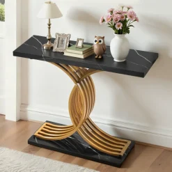 VEVOR 39 in Gold Console Table, Modern Desk Behind the Couch, Wood Rectangle Entrance Desk, Narrow Long Sofa Table Accent Stand with Metal Legs for Hallway, Bedroom, Living Room, Foyer, Easy Assembly