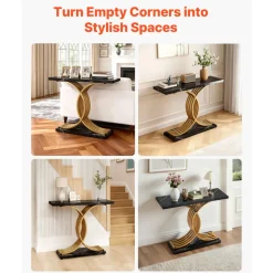 VEVOR 39 in Gold Console Table, Modern Desk Behind the Couch, Wood Rectangle Entrance Desk, Narrow Long Sofa Table Accent Stand with Metal Legs for Hallway, Bedroom, Living Room, Foyer, Easy Assembly