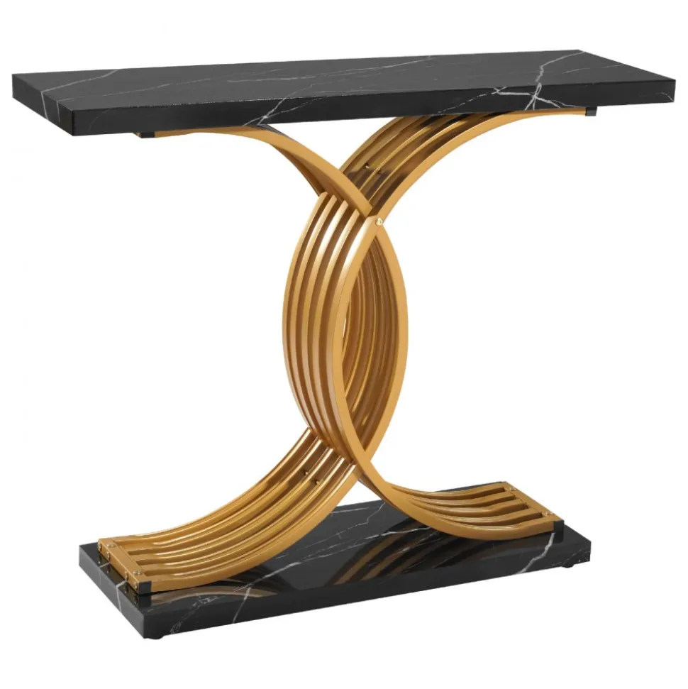 VEVOR 39 in Gold Console Table, Modern Desk Behind the Couch, Wood Rectangle Entrance Desk, Narrow Long Sofa Table Accent Stand with Metal Legs for Hallway, Bedroom, Living Room, Foyer, Easy Assembly