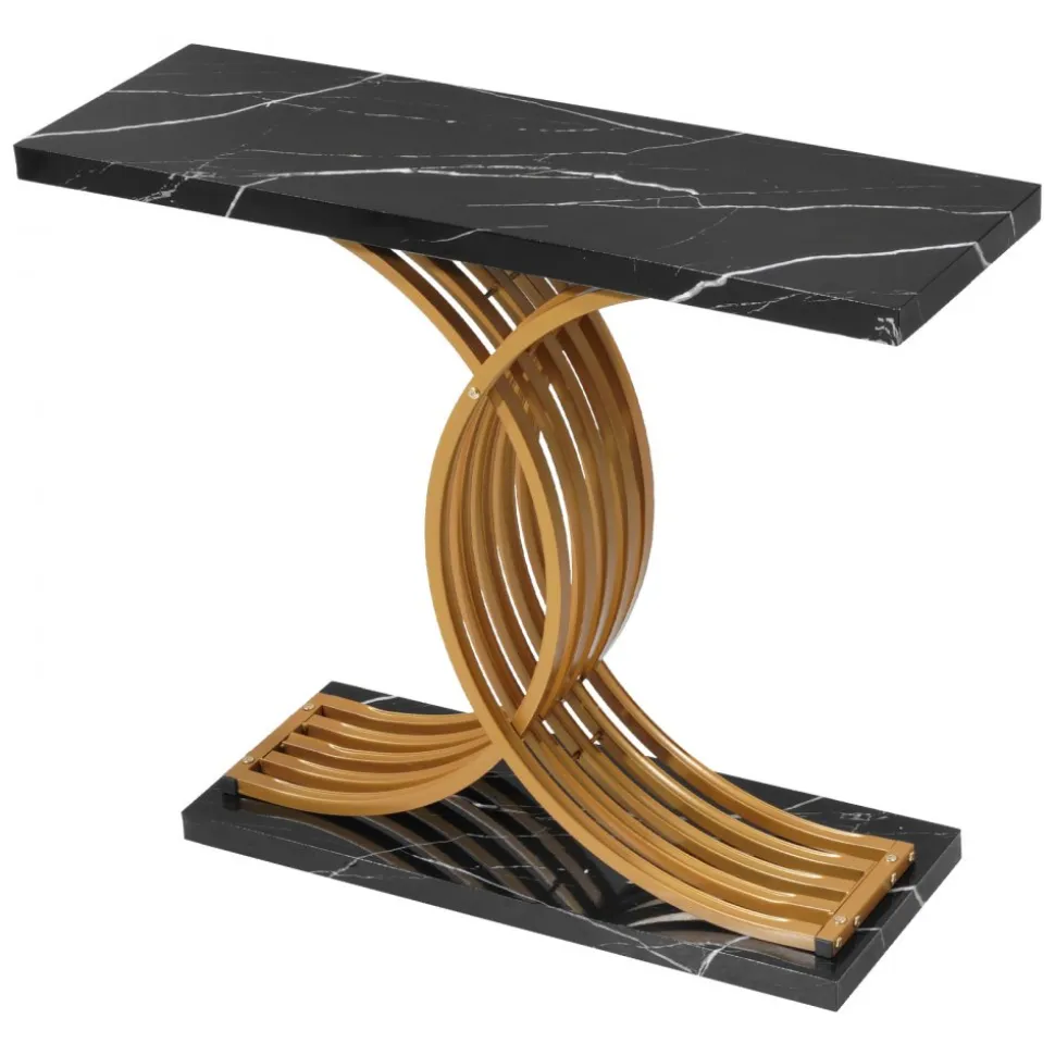VEVOR 39 in Gold Console Table, Modern Desk Behind the Couch, Wood Rectangle Entrance Desk, Narrow Long Sofa Table Accent Stand with Metal Legs for Hallway, Bedroom, Living Room, Foyer, Easy Assembly