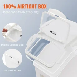 VEVOR Ingredient Storage Bin, 2 x 15L Dispenser Bin with 2 Measuring Cups, Attachable Casters and Airtight Lid, 2 Pcs/Set Dog Pet Food Storage Container, PP Material Kitchen Rice Cereal Flour Bin