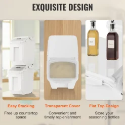 VEVOR Ingredient Storage Bin, 2 x 15L Dispenser Bin with 2 Measuring Cups, Attachable Casters and Airtight Lid, 2 Pcs/Set Dog Pet Food Storage Container, PP Material Kitchen Rice Cereal Flour Bin