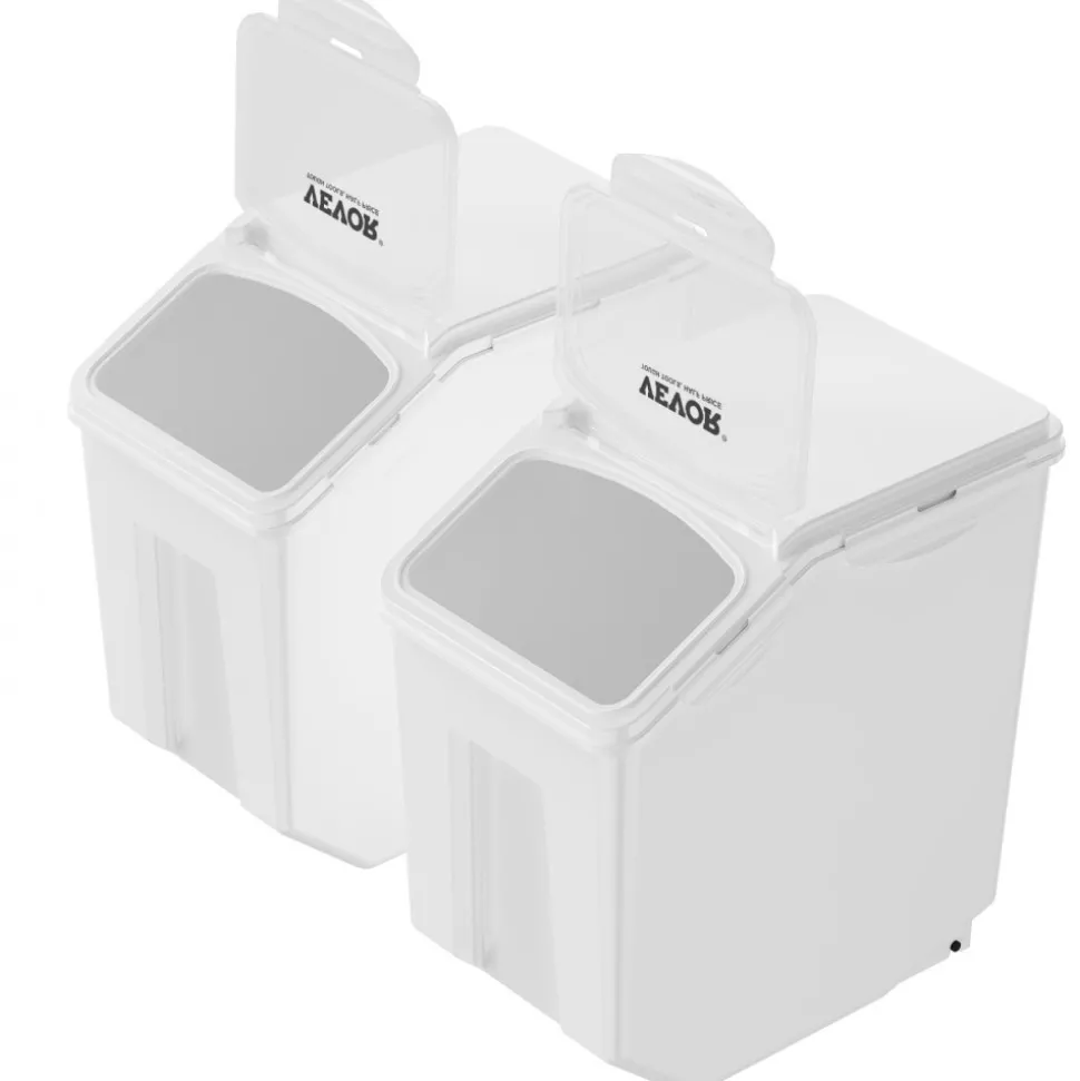 VEVOR Ingredient Storage Bin, 2 x 15L Dispenser Bin with 2 Measuring Cups, Attachable Casters and Airtight Lid, 2 Pcs/Set Dog Pet Food Storage Container, PP Material Kitchen Rice Cereal Flour Bin