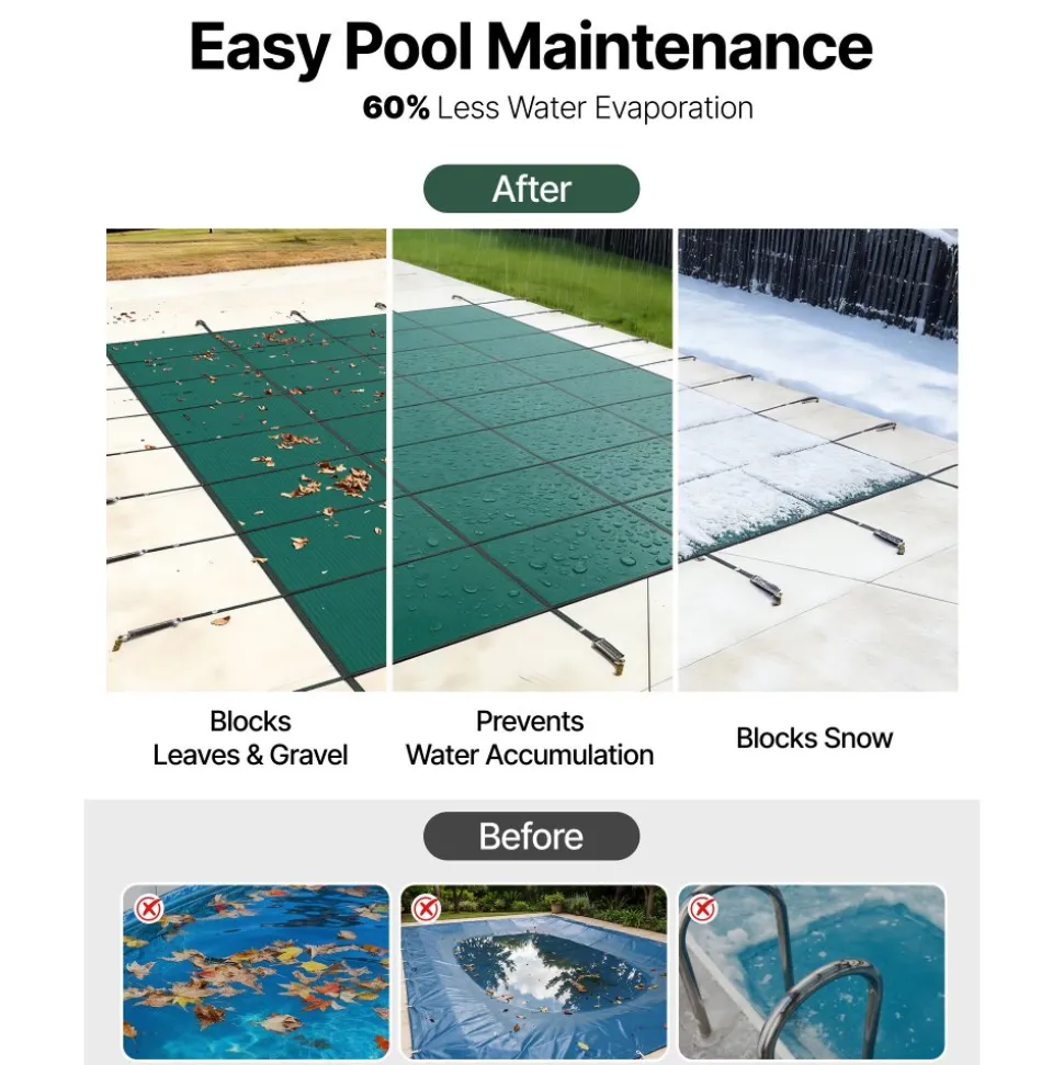 VEVOR Inground Pool Safety Cover, 20 ft x 42 ft Rectangular Winter Pool Cover, Triple Stitched, High Strength Mesh PP Material with Good Rain Permeability, Installation Hardware Included, Green
