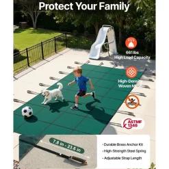 VEVOR Inground Pool Safety Cover, 20 ft x 42 ft Rectangular Winter Pool Cover, Triple Stitched, High Strength Mesh PP Material with Good Rain Permeability, Installation Hardware Included, Green