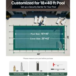 VEVOR Inground Pool Safety Cover, 20 ft x 42 ft Rectangular Winter Pool Cover, Triple Stitched, High Strength Mesh PP Material with Good Rain Permeability, Installation Hardware Included, Green