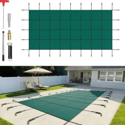 VEVOR Inground Pool Safety Cover, 20 ft x 42 ft Rectangular Winter Pool Cover, Triple Stitched, High Strength Mesh PP Material with Good Rain Permeability, Installation Hardware Included, Green