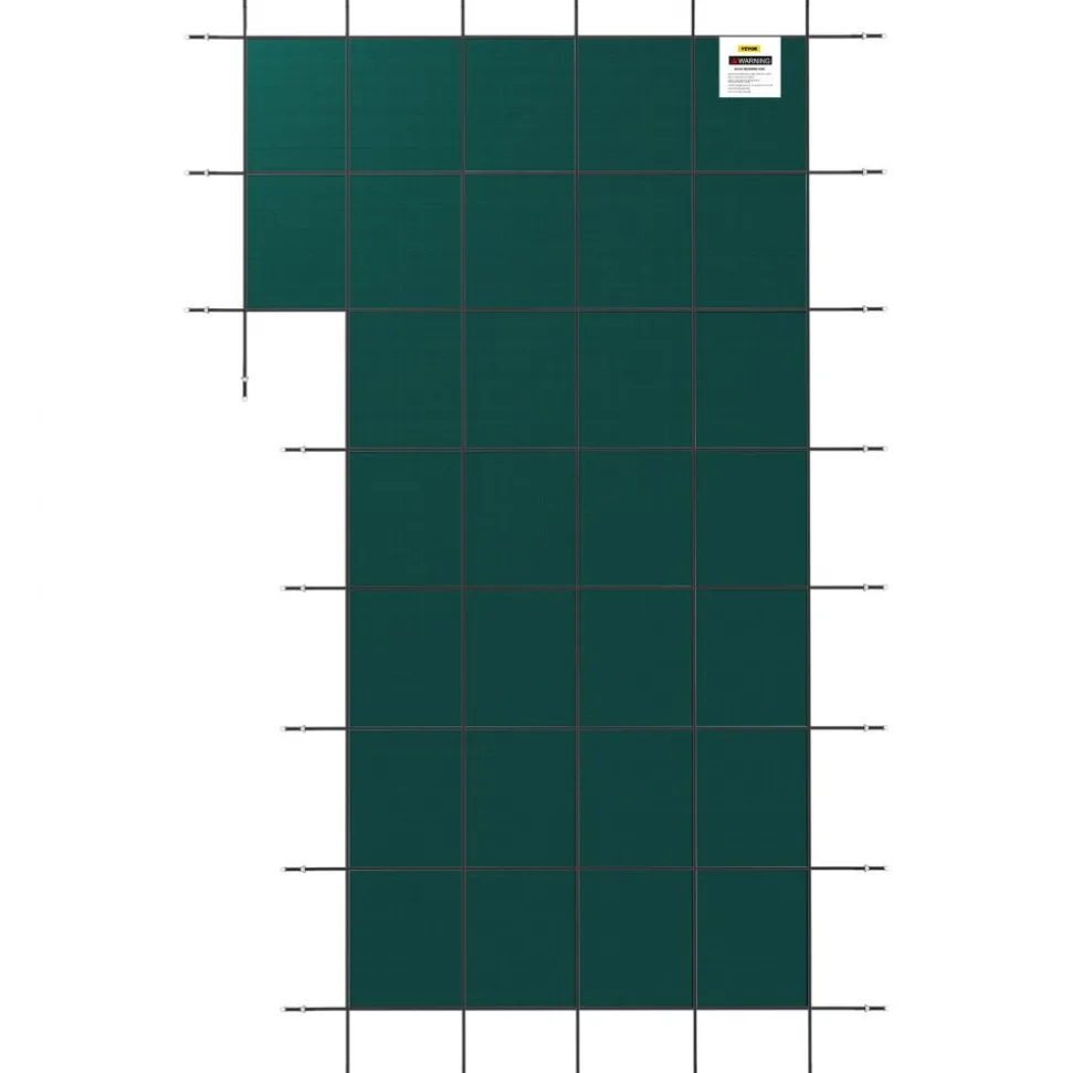VEVOR Inground Pool Safety Cover, 18 ft x 34 ft Rectangular Winter Pool Cover with Left Step, Triple Stitched, High Strength Mesh PP Material, Good Rain Permeability, Installation Hardware Included