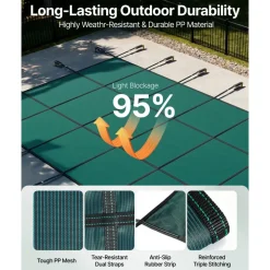 VEVOR Inground Pool Safety Cover, 16 ft x 30 ft Rectangular Winter Pool Cover, Triple Stitched, High Strength Mesh PP Material with Good Rain Permeability, Installation Hardware Included, Green