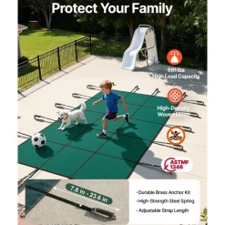 VEVOR Inground Pool Safety Cover, 14 ft x 26 ft Rectangular Winter Pool Cover, Triple Stitched, High Strength Mesh PP Material with Good Rain Permeability, Installation Hardware Included, Green