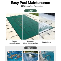VEVOR Inground Pool Safety Cover, 20 ft x 38 ft Rectangular Winter Pool Cover with Right Step, Triple Stitched, High Strength Mesh PP Material, Good Rain Permeability, Installation Hardware Included