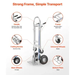 VEVOR 2 in 1 Hand Truck, 1000 lbs Load Capacity for 4-Wheel Mode, Convertible Hand Truck Dolly with Non-Slip Handle & Wheels, Portable Dolly for Moving Home, Office, Warehouse, Supermarket