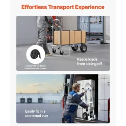 VEVOR 2 in 1 Hand Truck, 1000 lbs Load Capacity for 4-Wheel Mode, Convertible Hand Truck Dolly with Non-Slip Handle & Wheels, Portable Dolly for Moving Home, Office, Warehouse, Supermarket