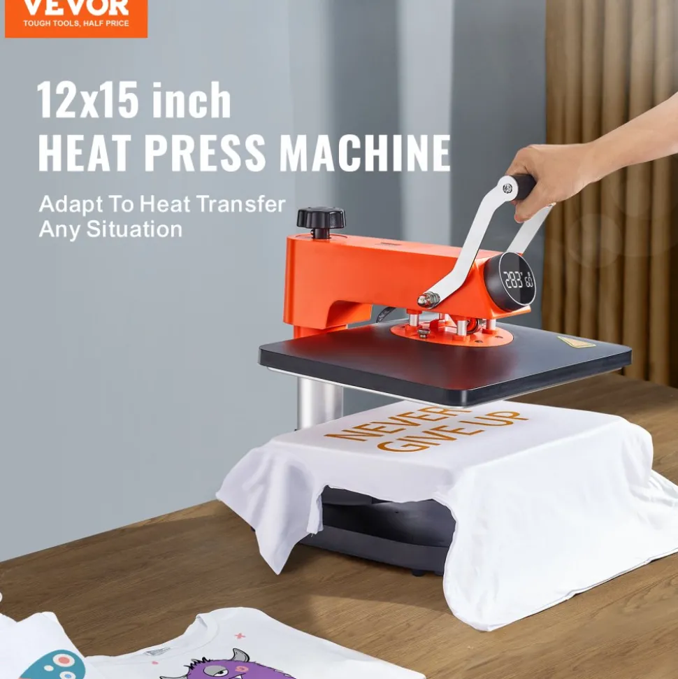 VEVOR 5-in-1 Heat Press Machine, 12" x 15" Fast Heating, 360 Swing Away Digital Sublimation Transfer, T-Shirt Vinyl Transfer Printer for Banners Canvas Bag Shirts Pillow Cups Tested to UL Standards