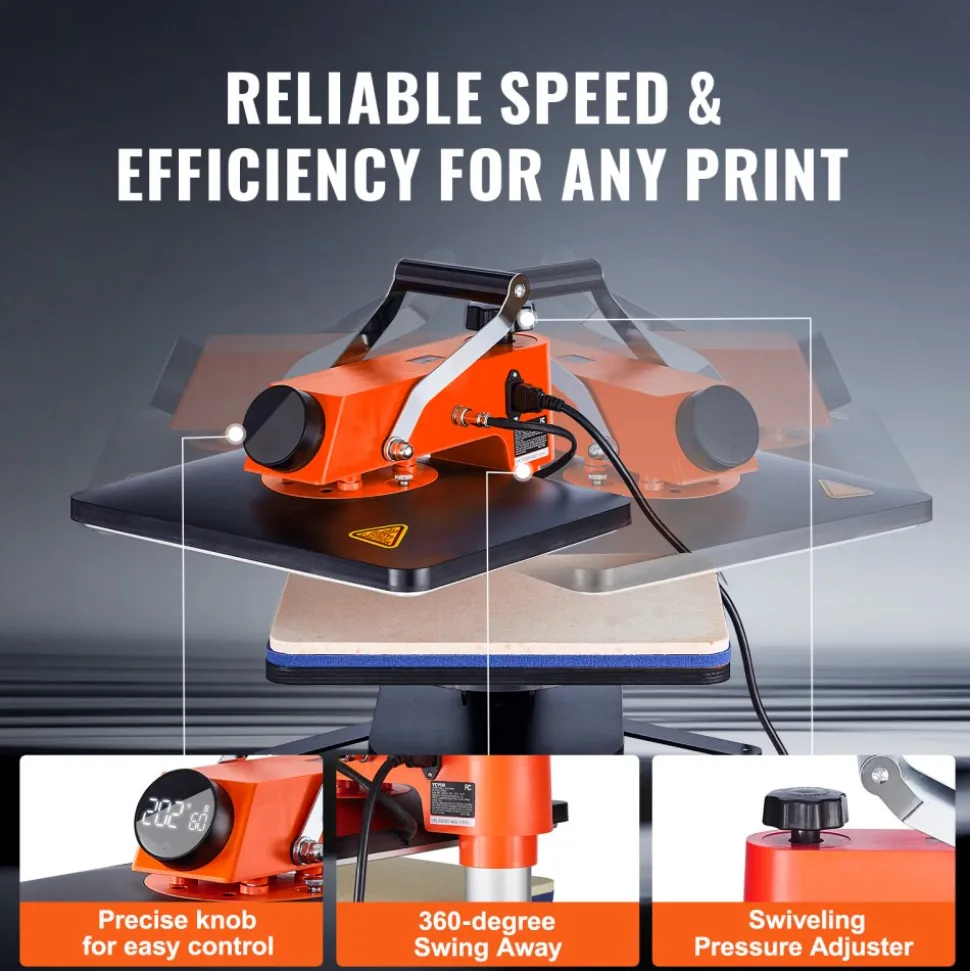 VEVOR 5-in-1 Heat Press Machine, 12" x 15" Fast Heating, 360 Swing Away Digital Sublimation Transfer, T-Shirt Vinyl Transfer Printer for Banners Canvas Bag Shirts Pillow Cups Tested to UL Standards