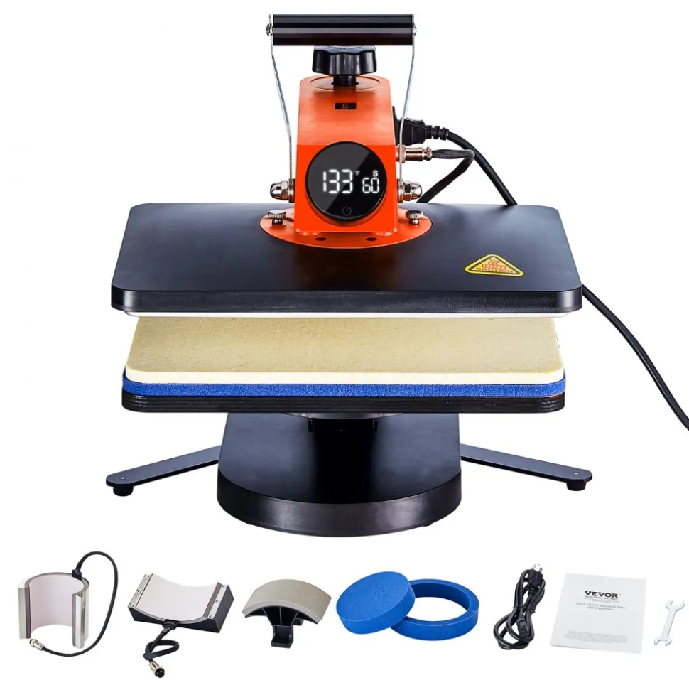VEVOR 5-in-1 Heat Press Machine, 12" x 15" Fast Heating, 360 Swing Away Digital Sublimation Transfer, T-Shirt Vinyl Transfer Printer for Banners Canvas Bag Shirts Pillow Cups Tested to UL Standards