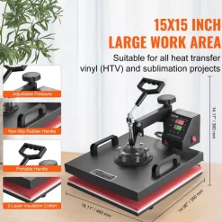VEVOR 8 in 1 Heat Press Machine 15x15 Inch T-Shirt Pressing Machine 360° Swing Away Professional Sublimation Heat Press for Sublimation, Vinyl, Heat Transfer Projects
