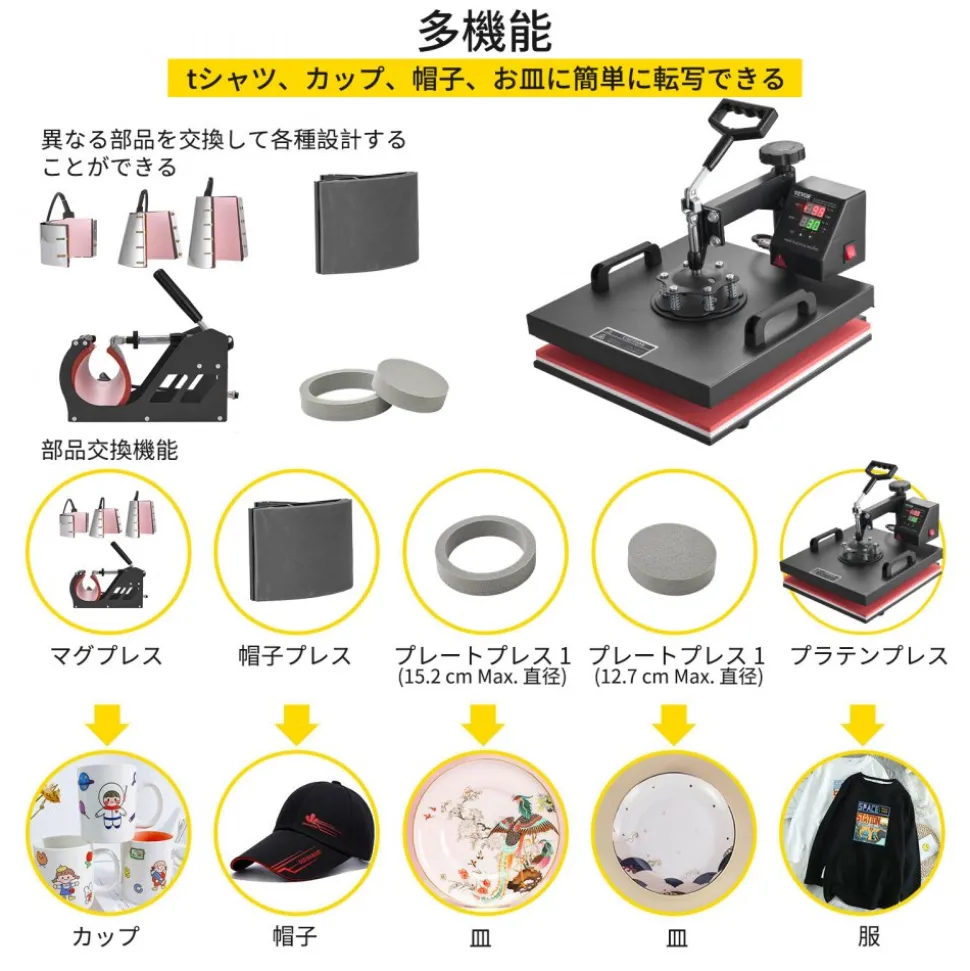 VEVOR 8 in 1 Heat Press Machine 15x15 Inch T-Shirt Pressing Machine 360° Swing Away Professional Sublimation Heat Press for Sublimation, Vinyl, Heat Transfer Projects
