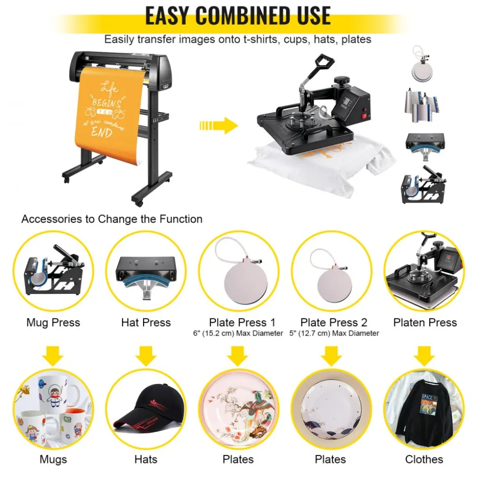 VEVOR 8 In 1 Heat Press Sublimation Machine & 28" Vinyl Cutter Cutting Plotter