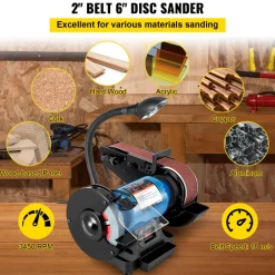 VEVOR 2 IN 1 2inch Belt Grinder for Knife Making 6inch 3450rpm per min Belt and Disc Bench Sander 90 Degree Belt Holder with Sturdy Base and LED Working Lamp