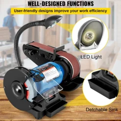 VEVOR 2 IN 1 2inch Belt Grinder for Knife Making 6inch 3450rpm per min Belt and Disc Bench Sander 90 Degree Belt Holder with Sturdy Base and LED Working Lamp