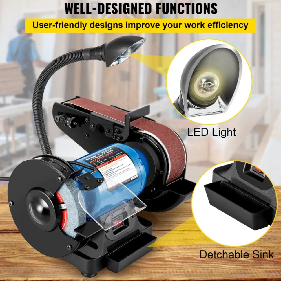 VEVOR 2 IN 1 2inch Belt Grinder for Knife Making 6inch 3450rpm per min Belt and Disc Bench Sander 90 Degree Belt Holder with Sturdy Base and LED Working Lamp