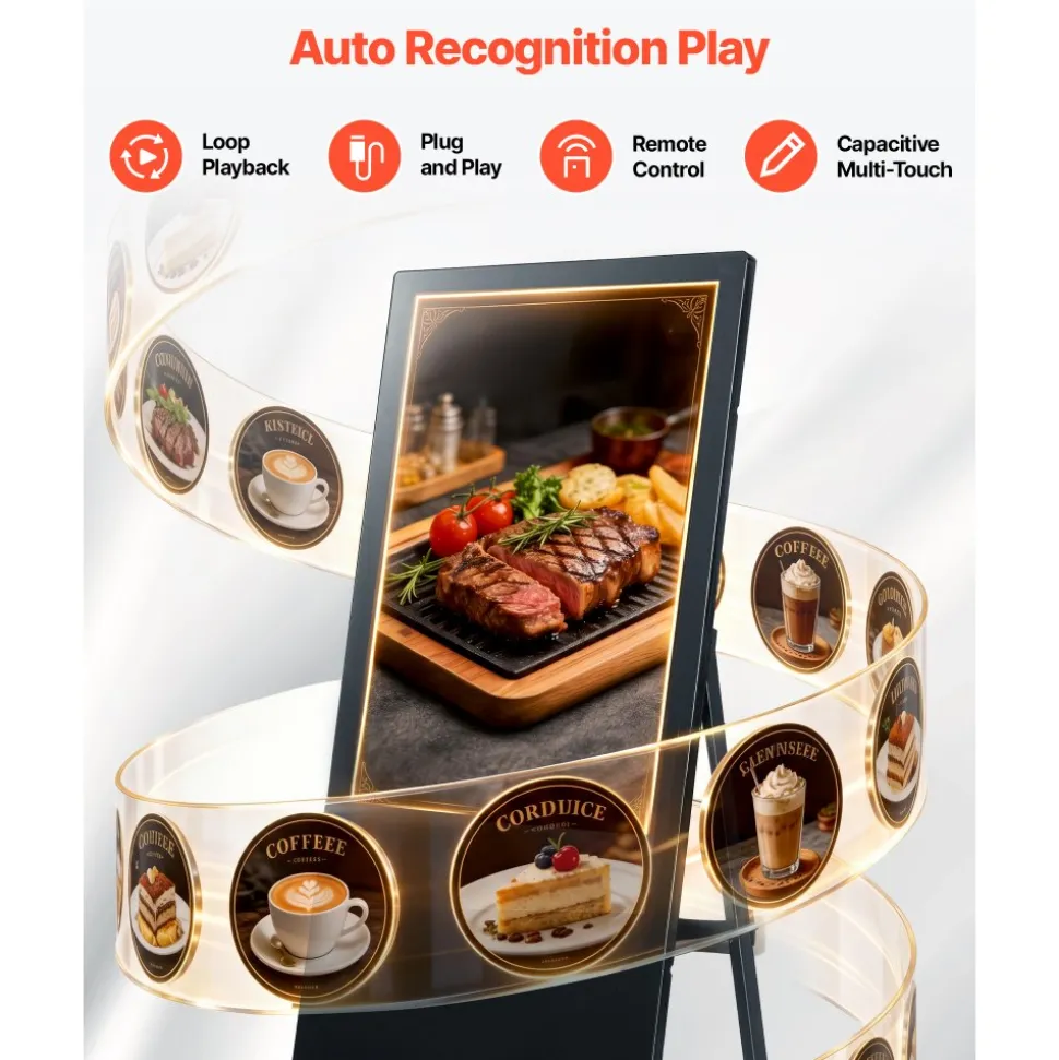 VEVOR 32 in Indoor Digital Signage Floor Standing Advertising Display Kiosk, WiFi HDMI/USB Input Android OS, 178° Wide View, LCD Touchscreen Interactive Monitor, Commercial Totem Vertical Poster