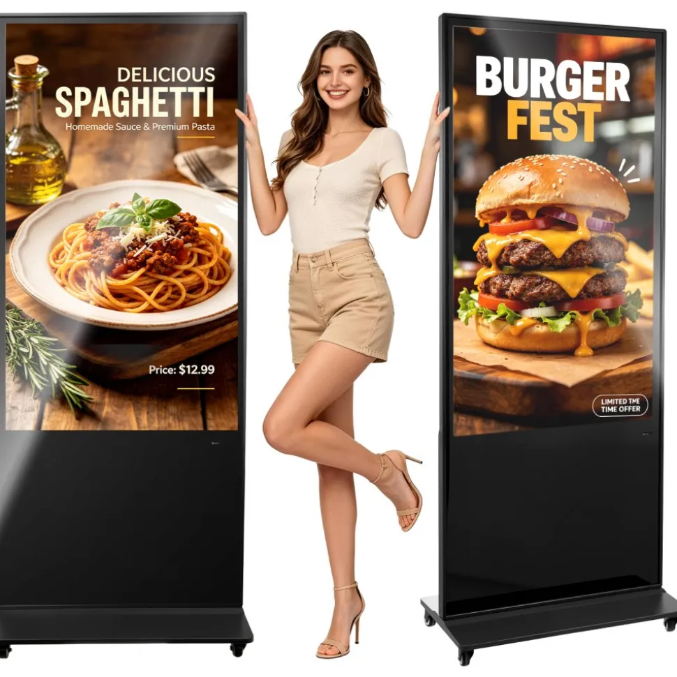 VEVOR 55 in Indoor Digital Signage 4K Floor Stand Advertising Display Kiosk, WiFi HDMI/USB Input Android OS, 178° Wide View, LCD Touchscreen Interactive Monitor, Mobile Commercial Totem Poster