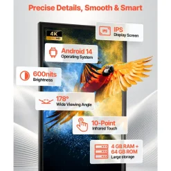 VEVOR 55 in Indoor Digital Signage 4K Floor Stand Advertising Display Kiosk, WiFi HDMI/USB Input Android OS, 178° Wide View, LCD Touchscreen Interactive Monitor, Mobile Commercial Totem Poster