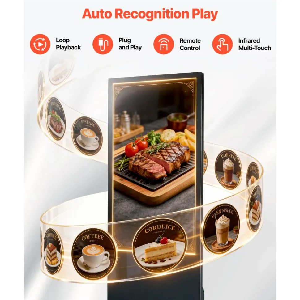VEVOR 55 in Indoor Digital Signage 4K Floor Stand Advertising Display Kiosk, WiFi HDMI/USB Input Android OS, 178° Wide View, LCD Touchscreen Interactive Monitor, Mobile Commercial Totem Poster