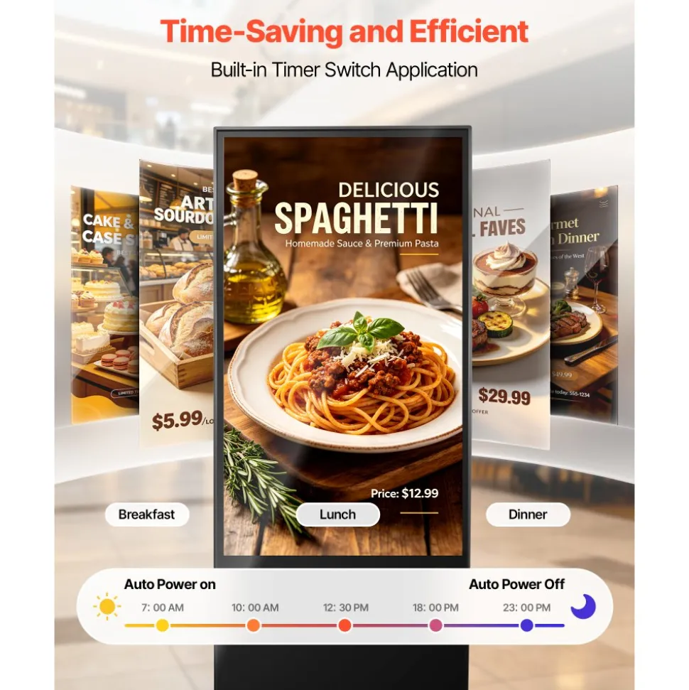 VEVOR 55 in Indoor Digital Signage 4K Floor Stand Advertising Display Kiosk, WiFi HDMI/USB Input Android OS, 178° Wide View, LCD Touchscreen Interactive Monitor, Mobile Commercial Totem Poster
