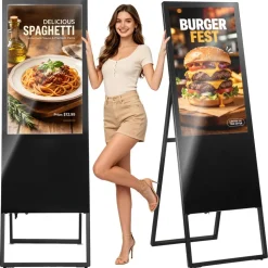 VEVOR 32 in Indoor Digital Signage Floor Standing Advertising Display Kiosk, with WiFi HDMI/USB Input Android OS, 178° Wide View, LCD Screen Interactive Monitor, Commercial Totem Vertical Poster