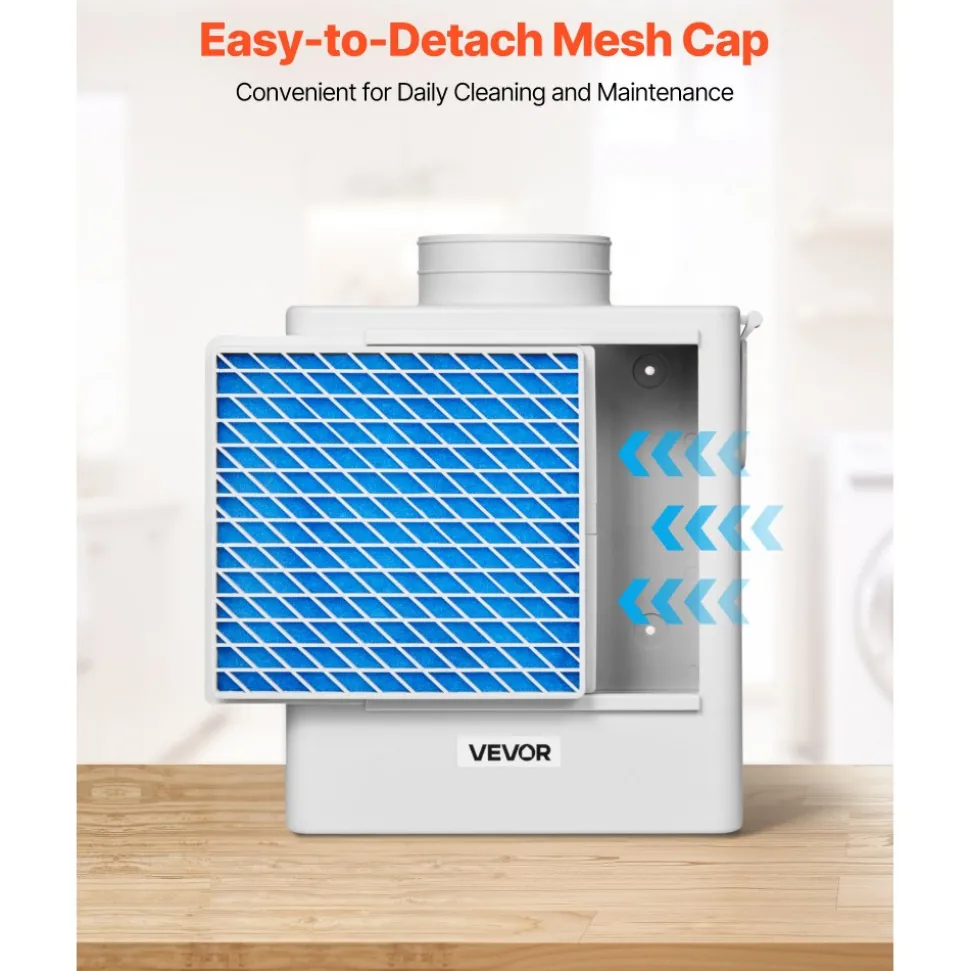 VEVOR 3-in-1 Indoor Dryer Vent Kit,Premium ABS Material Fits 4 inch Exhaust Port, Smart Overheating Reminder Exhaust Hood & Easy-to-Detach Mesh Cap & Multi-layer Purification with 4 Replacement Pads