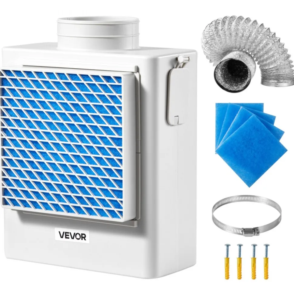 VEVOR 3-in-1 Indoor Dryer Vent Kit,Premium ABS Material Fits 4 inch Exhaust Port, Smart Overheating Reminder Exhaust Hood & Easy-to-Detach Mesh Cap & Multi-layer Purification with 4 Replacement Pads