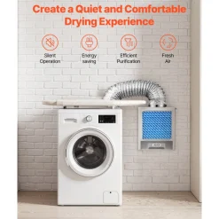 VEVOR 3-in-1 Indoor Dryer Vent Kit,Premium ABS Material with Water Drawer Fits 4 inch Exhaust Port, Smart Overheating Reminder Exhaust Hood & with 4 Purification Pads,For Electric Clothes Dryers