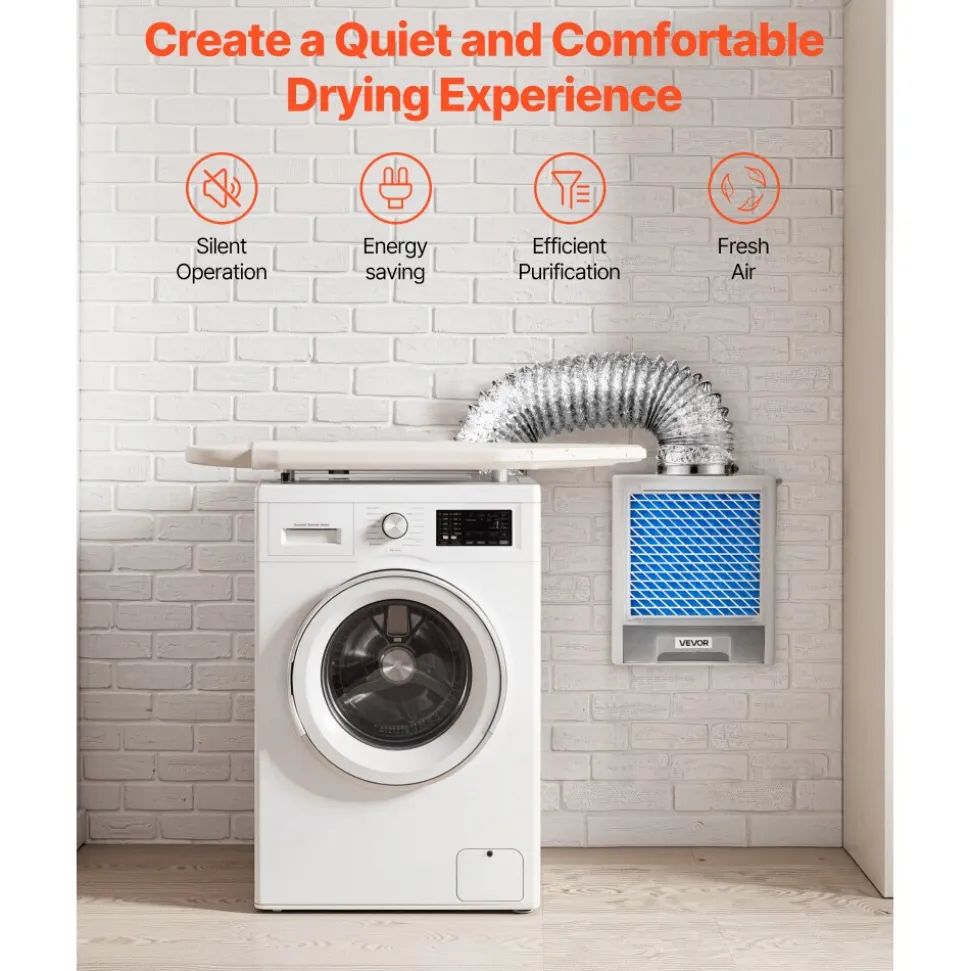 VEVOR 3-in-1 Indoor Dryer Vent Kit,Premium ABS Material with Water Drawer Fits 4 inch Exhaust Port, Smart Overheating Reminder Exhaust Hood & with 4 Purification Pads,For Electric Clothes Dryers