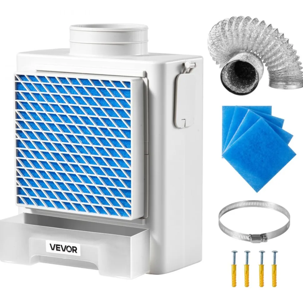 VEVOR 3-in-1 Indoor Dryer Vent Kit,Premium ABS Material with Water Drawer Fits 4 inch Exhaust Port, Smart Overheating Reminder Exhaust Hood & with 4 Purification Pads,For Electric Clothes Dryers
