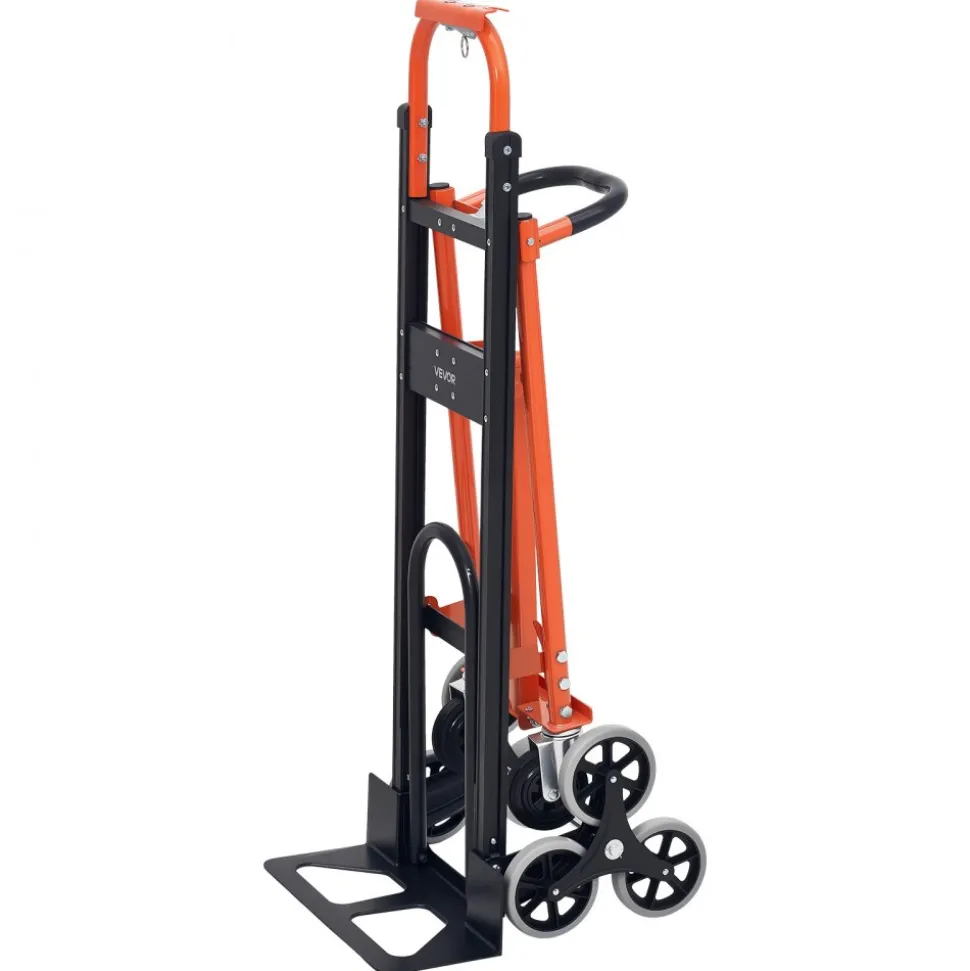 VEVOR 3 in 1 Industrial Convertible Stair Climbing Cart, 770 lbs Max Load, Folding Hand Truck Dolly with Handle & Wheels, Stair Climbing Utility Trolley for Transport & Moving, Orange & Silver